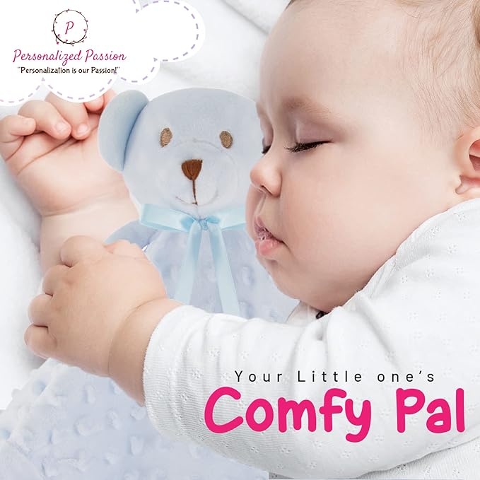 Personalized Baby Blanket Lovey with Custom Embroidered Name - Super Soft & Comfy Security Blankets for Babies - Stuffed Bunny Security Snuggle Toy - Comforting Loveys for Boys and Girls