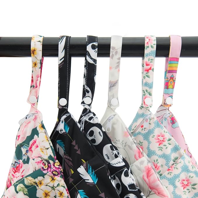 ALVABABY 2pcs Cloth Diaper Wet Dry Bags Waterproof Reusable with Two Zippered Pockets Travel Beach Pool Daycare Soiled Baby Items Yoga Gym Bag for Swimsuits or Wet Clothes LZ0506