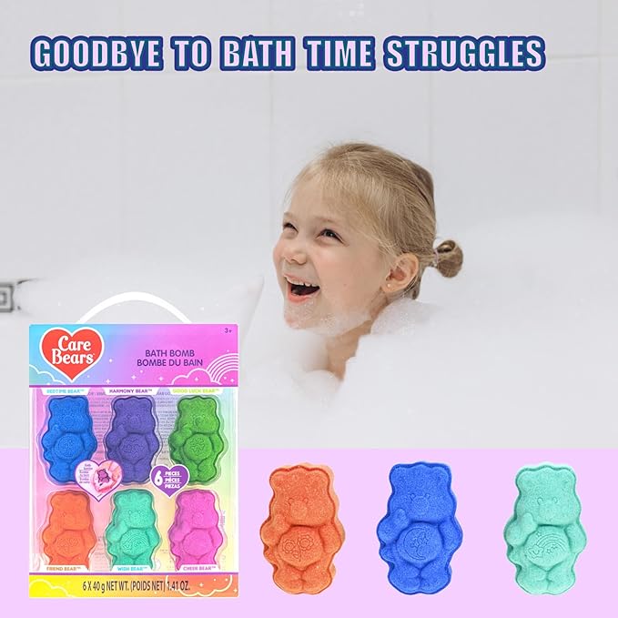 Care Bears 6 Pack Bubblegum Scented Bath Bombs - Ages 3+ Character Molded Bath Bombs – Fun & Bright Colors - Great Birthday Gifts, Stocking Stuffers, Slumber Parties, Spa Days & More by Townley Girl