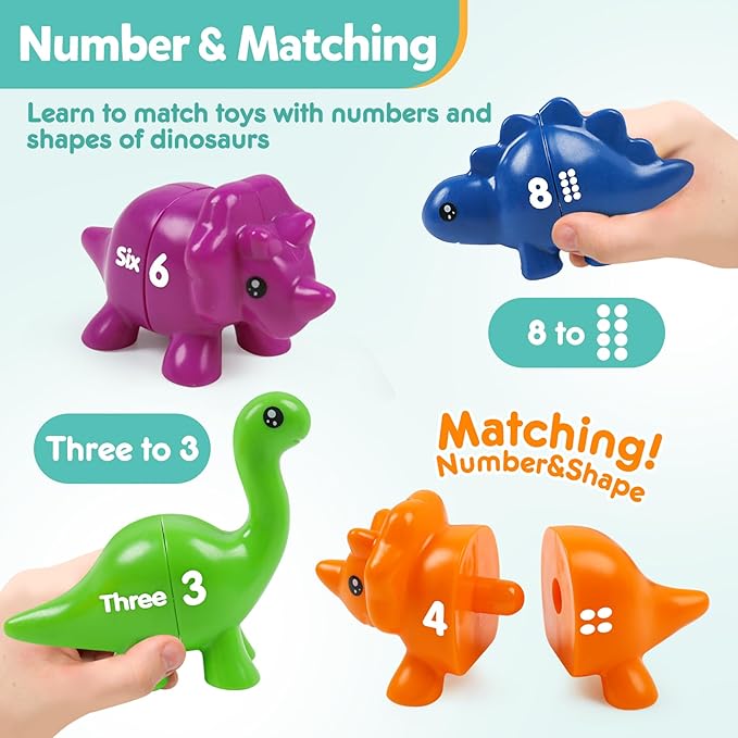 Matching Number Counting Dinosaur Toys with Double-Sided 1 2 3 Number Preschool Learning Sensory Sorting Educational Montessori Toy Sets for Kids Toddler Aged 3+ Years Old…