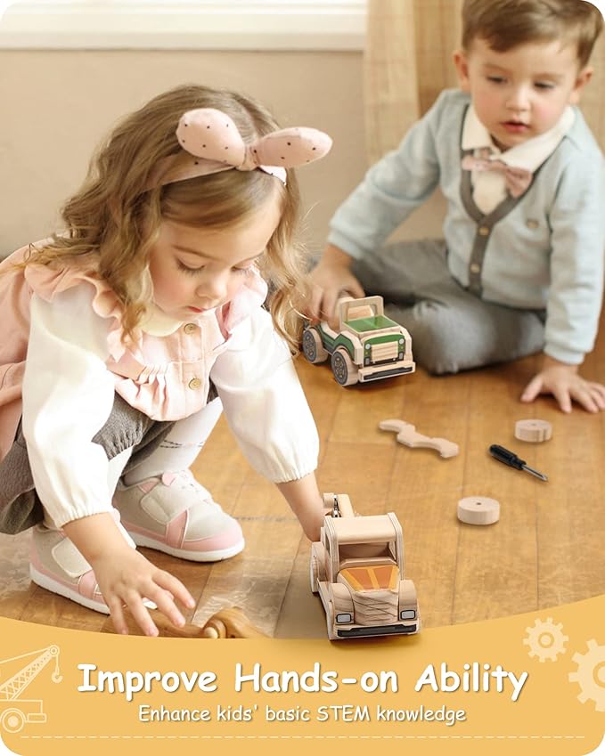 SainSmart Jr. Woodworking Building Kit, 4-in-1 Kids STEM Projects Set, DIY Wood Crafts Assembly Toys with Different Combinations for Boys and Girls