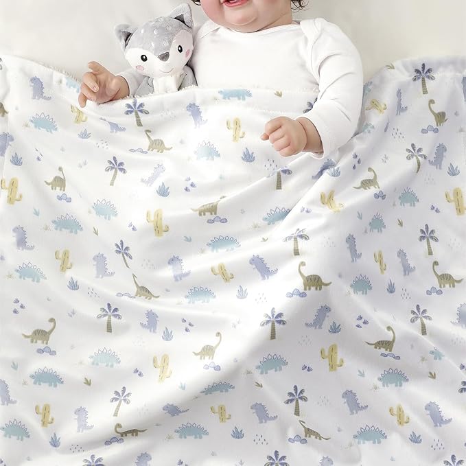 CREVENT Cozy Soft and Warm Mink Baby Blanket with Sherpa Backing, Gift Packing with Ribbon for Newborn Infant Toddler's Crib Cot Stroller (30"X40" Dinosaur)