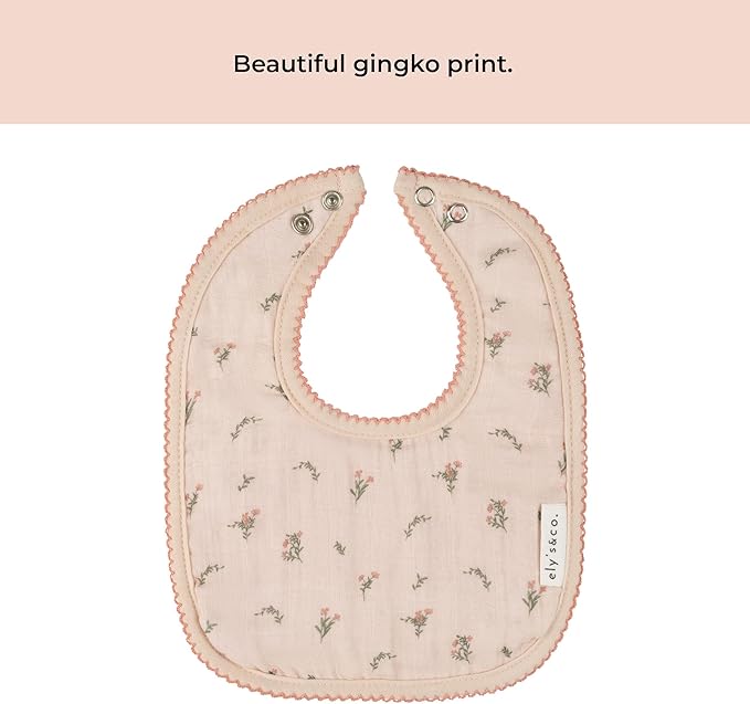 Ely's & Co. 100% Cotton Muslin Bib with Terry lining Soft & Absorbent for Infants, Adjustable Snaps 3 Pack 0-6 Months