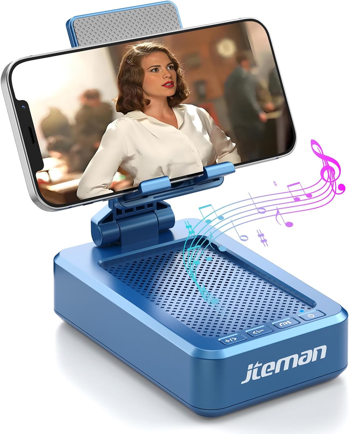 JTEMAN Phone Stand with Wireless Bluetooth Speaker, HD Surround Sound Bluetooth Speaker for Desk Perfect for Home Kitchen Gadgets Gifts,Compatible with iPhone/ipad/Samsung Galaxy(Blue)