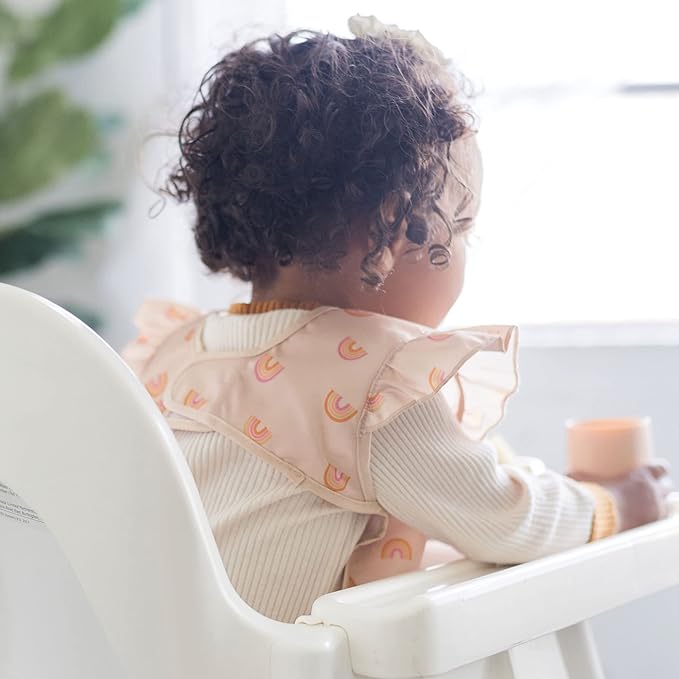 Tiny Twinkle Short Sleeve Apron Baby & Toddler Bib for Girls – Waterproof, Mess-Proof Bibs for Eating & Feeding, Machine Washable,Perfect Holiday Gift (Boho Rainbow, 6–24M)