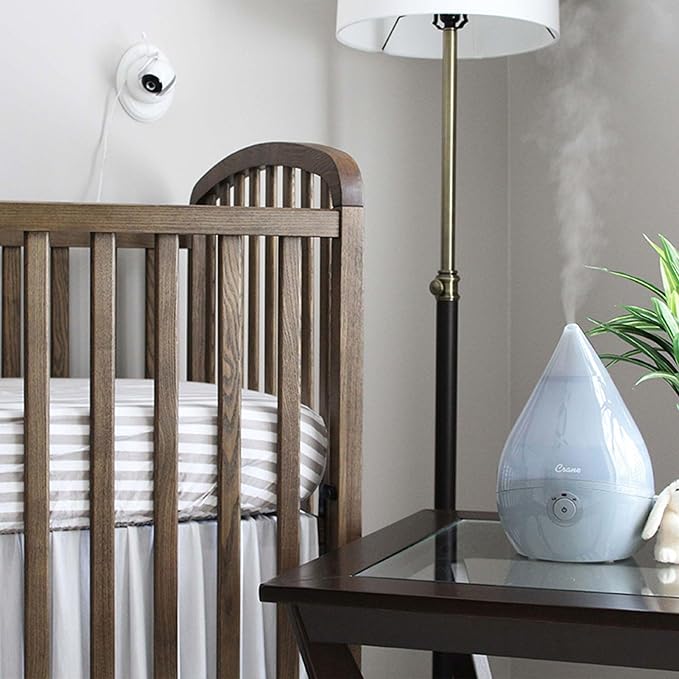 Crane Teardrop Ultrasonic Cool Mist Baby Humidifier for Nursery, Essential Oil Diffuser, Adjustable Settings, Auto Shut-Off, Grey, 0.5 Gallon