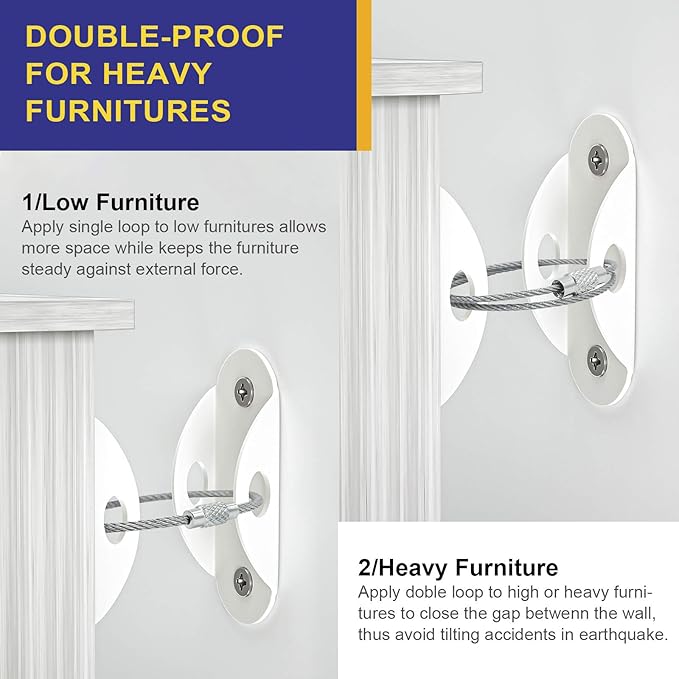4our Kiddies 10 Pack Furniture Anchors for Baby Proofing, Anti Tip Furniture Wall Anchors, Secure 400 Pounds Cabinet, Bookcase, Dresser to Wall, Earthquake Furniture Straps for Child Safety