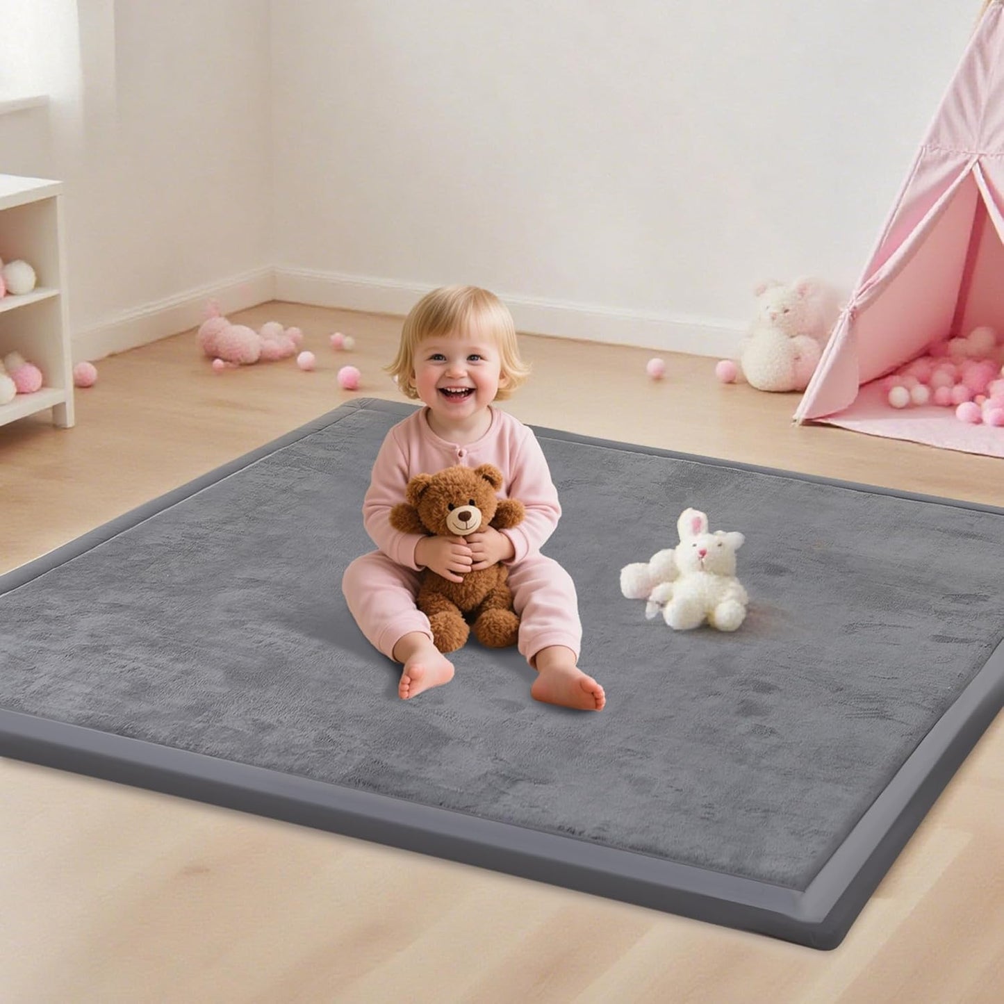 Thick Play Mat for Baby, 50 X 50x 1.3" Memory Foam Playpen Mat,Ultra Soft Tummy Time Mat with Non-Slip Backing, Baby Crawling Mat Child Nursery Rug for Infant, Toddlers, Kids (Dark Gray)