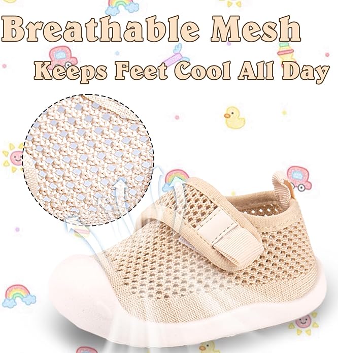 Baby First-Walking Shoes 1-4 Years Kid Shoes Trainers Toddler Infant Boys Girls Soft Sole Non Slip Cotton Canvas Mesh Breathable Lightweight TPR Material Slip-on Sneakers Outdoor