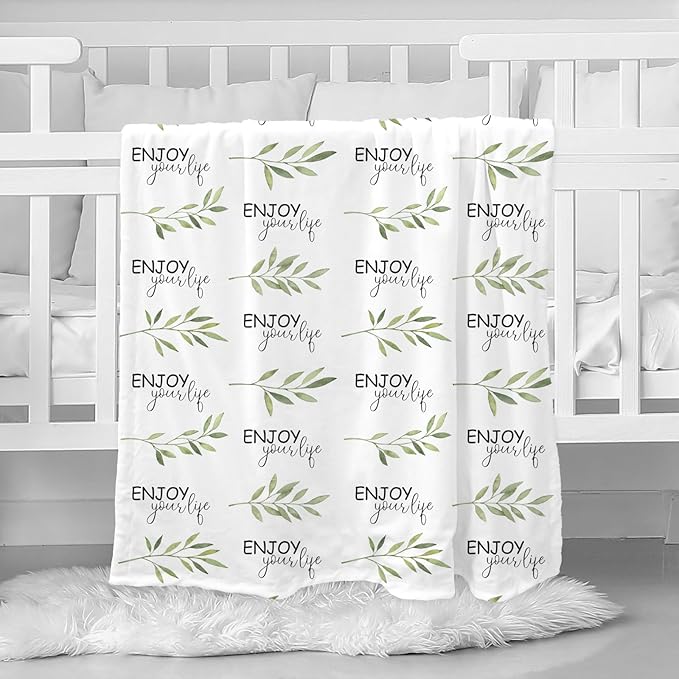 Baby Blankets for Unisex Boys Girls, Soft Breathable Front Dotted Fleece Backing, Printed Bed Nursery Minky Blankets for Toddler Newborn, Greenery, 30 x 40 inches