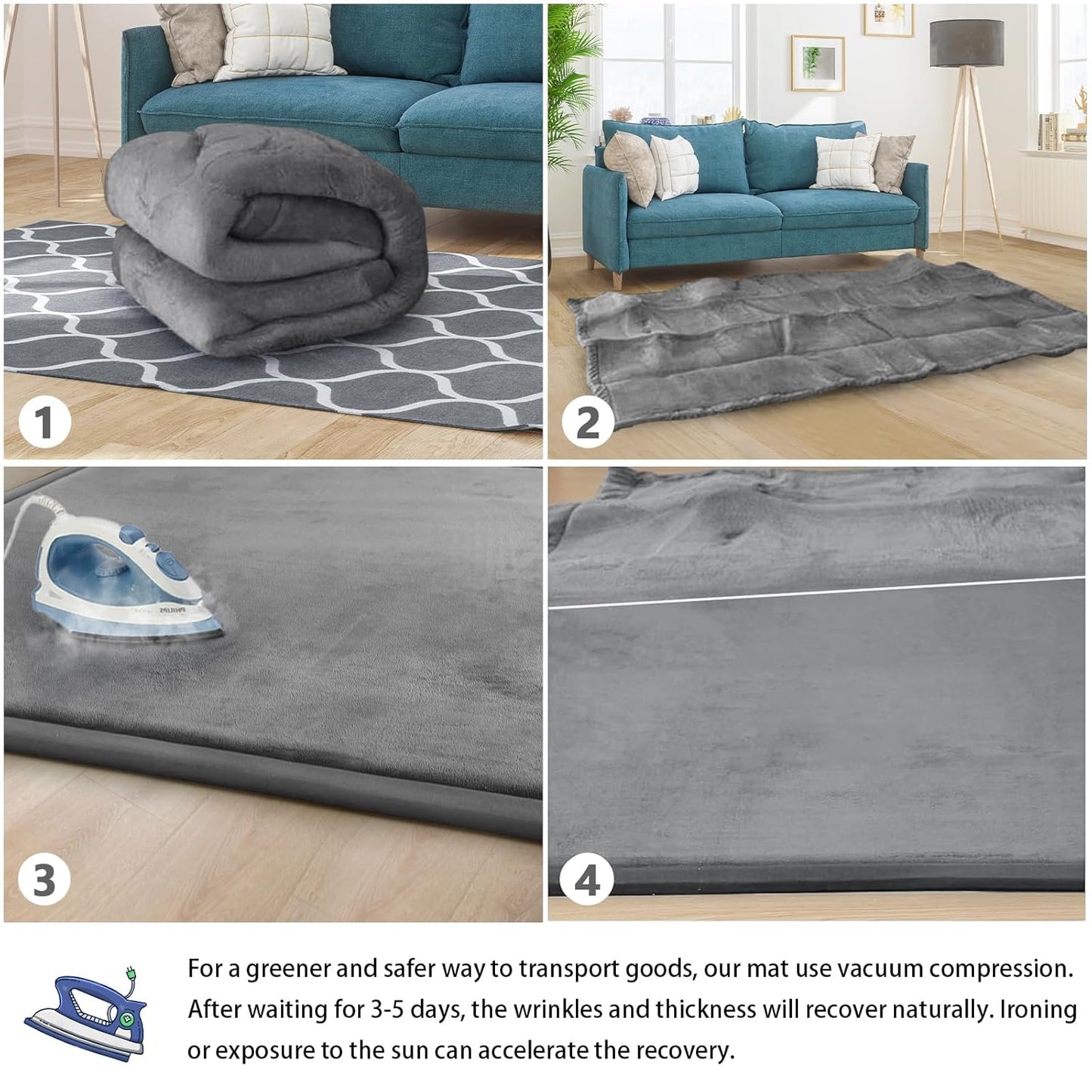 Baby Play Mat for Floor Tummy Time Mat Nursery Rug Muscle Mat Area Rug Playroom Rug Tatami Mat 6'7"x5'11" Memory Foam 1.3" Thick Crawling Mat for Babies,Toddlers, Infants, Kids,Floor Mat(Grey)