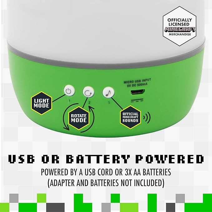 Paladone Minecraft Officially Licensed Creeper & Steve Projector Night Light, Gamer Projection Lamp Accessory, Minecraft Sounds, Gaming Bedroom Decor for Kids Mood Lighting with 4 Projector Sheets