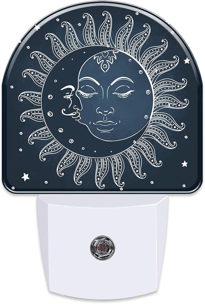 Vintage Boho Sun and Moon Night Light Plug into Wall, Celestial Moon Sun Stars Dusk to Dawn Night Light Plug in,0.5w Energy Saving Sleep Friendly NightLight for Kids Boys Girls Home Decor