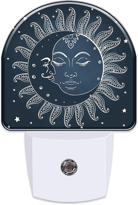 Vintage Boho Sun and Moon Night Light Plug into Wall, Celestial Moon Sun Stars Dusk to Dawn Night Light Plug in,0.5w Energy Saving Sleep Friendly NightLight for Kids Boys Girls Home Decor