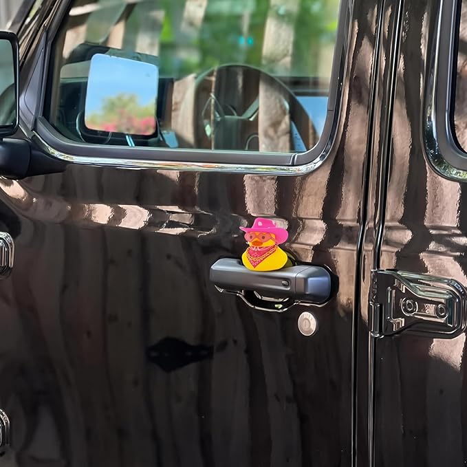 Quackly Pink Cowboy Rubber Duck, Car Dashboard Decoration Ducks with Cowboy Hat Necklace Sunglasses, Pink White