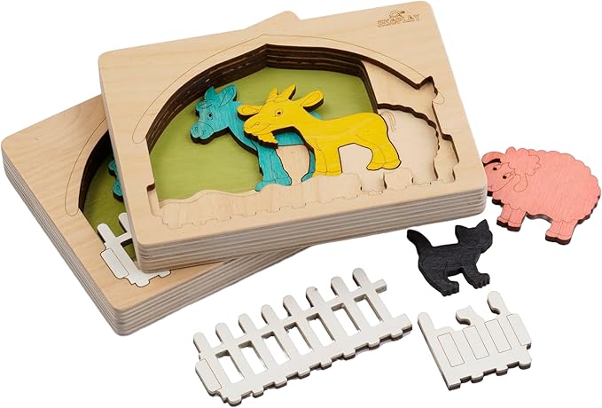 Farm Animals Multilayered Wooden Puzzles for Kids | 6 Piece Jigsaw Puzzle for Preschool Kids | Learning Educational Toys Gifts for Boys Girls 3+ Years