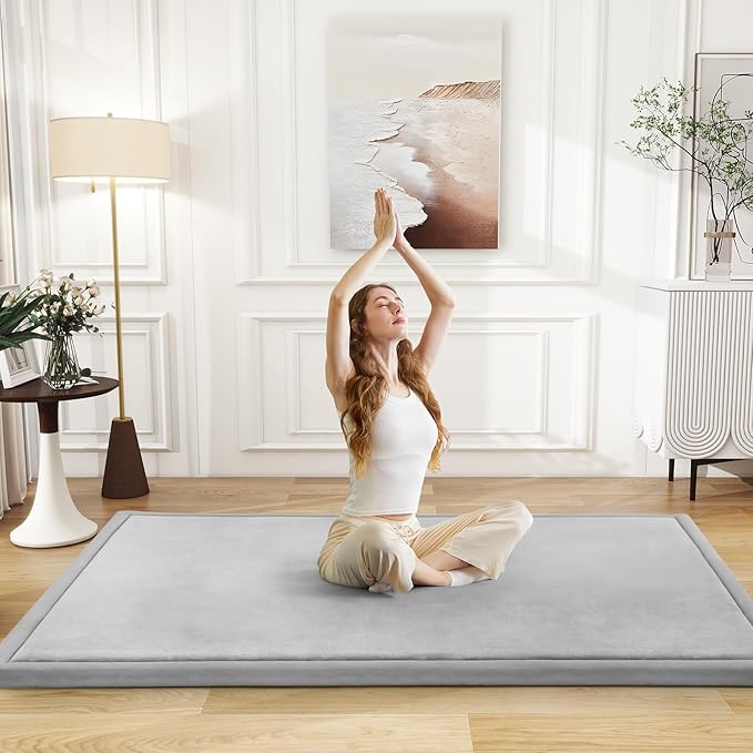 Baby Play Mat for Floor Tummy Time Mat Nursery Muscle Area Rug Playroom Rug Tatami 47"*47" Memory Foam 1.3" Thick Crawling For Babies,Toddlers, Infants, Kids,Floor(Light Gray)