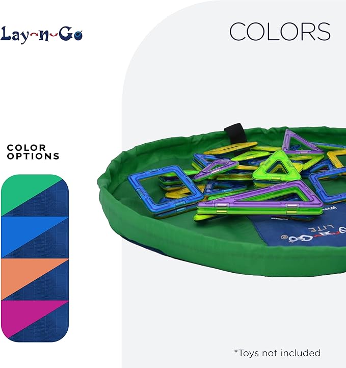 Lay-n-Go 2-in-1 Small Portable Drawstring Toys Storage Organizer and Play Mat for Room and Travel, Made for Kids and Toddlers with a Durable Patented Design