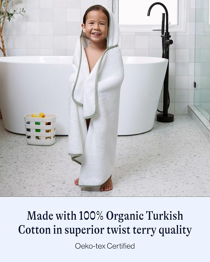 Lalo The Hooded Towel - 100% Organic Cotton, Soft on Sensitive Skin, Cozy & Absorbent, Machine Washable Baby Hooded Bath Towel - Sage