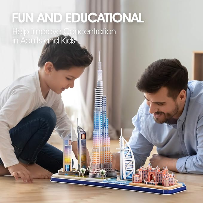 CubicFun 3D Puzzles for Kids Ages 8-10 LED Dubai Cityline, Arts and Crafts for Kids Ages 8-12 STEM Projects for Kids Ages 8-12 Gifts for 8 Year Old Toys for 8 Year Old Girls Lighting Architecture