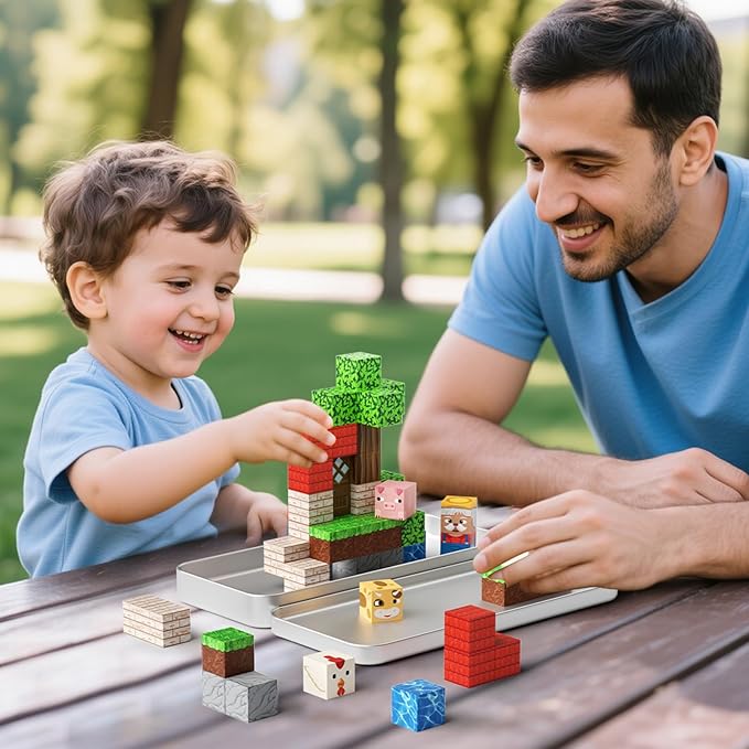 Mini Magnetic Blocks Farm Animals - 35 PCS Travel Magnet Building Blocks for Toddlers - STEM Educational Magnet Toys with Portable Iron Box for Kids Ages 3-8 Years Old Boys & Girls