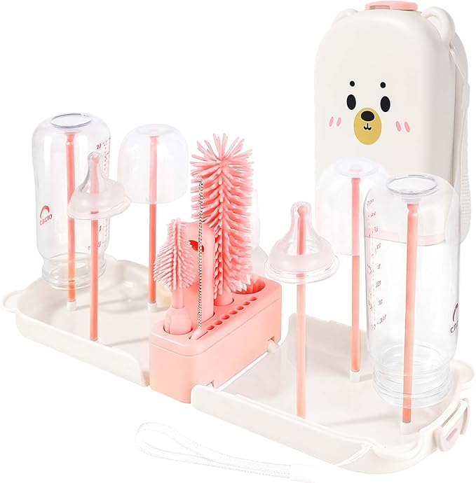 Travel Baby Bottle Cleaning Kit, Including Pacifier Cleaner and Straw Brush, Detachable Head for Easy Cleaning, Baby Travel Essential