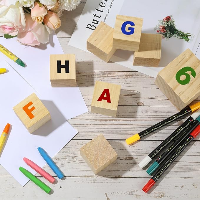 4PACK Wooden Blocks for Crafts, Unfinished Wood Cubes Blocks, 3 Inch Natural Wood Square Blocks, Wooden Cubes for Arts and Crafts and DIY Projects