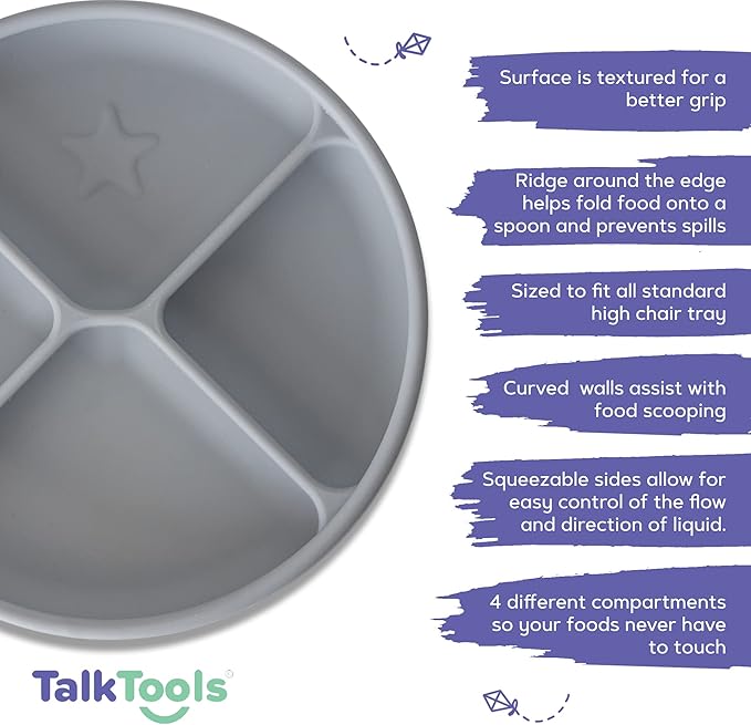 TalkTools ITSY Silicone Baby Plates Set with Suction – Feeding Essentials for Toddlers 6–12 Months+ | BLW Mealtime Set with Twin Spoon, Spill-Proof Sippy Cup | Self-Feeding Utensils (Cloud)