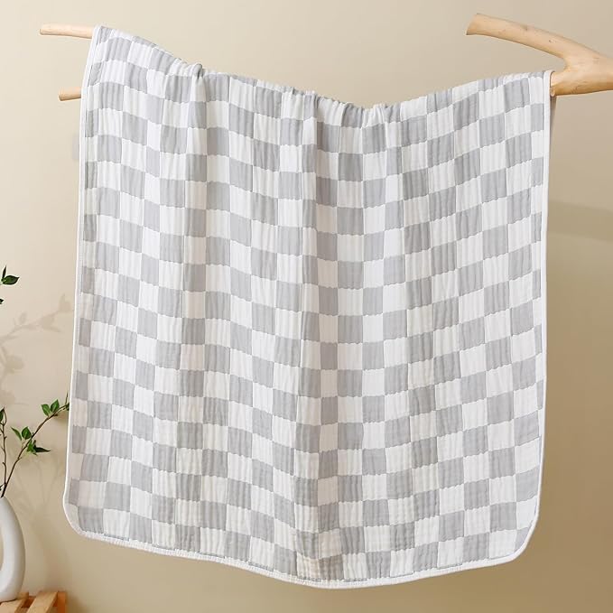 Ultra-Soft Muslin Baby Blanket (43x43 Inches,Grey Checkered,1-Pack)