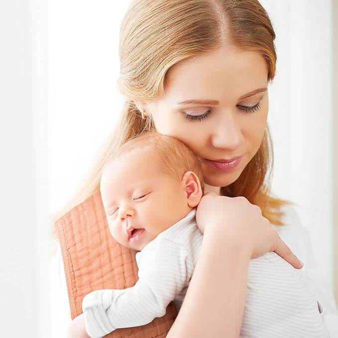 8 Packs Muslin Burp Cloths 6 Layers Unisex Baby Items Absorbent Burp Rags Colorful Muslin Washcloths for Baby Plain Soft Cotton Cloth for Babies Girls Boys, 10 x 20 Inch (Bright Colors)