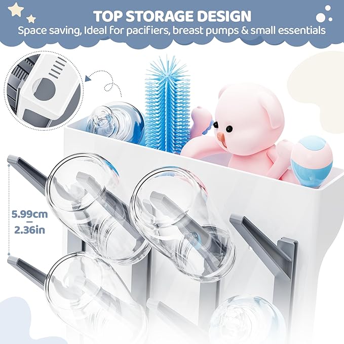 Baby Bottle Drying Rack, Baby Bottle Organizer for Countertop, Bottle Holder for Baby- Space Saving Standing Drying Rack for Baby Bottles and Brushes Part Cleaning (Gray)