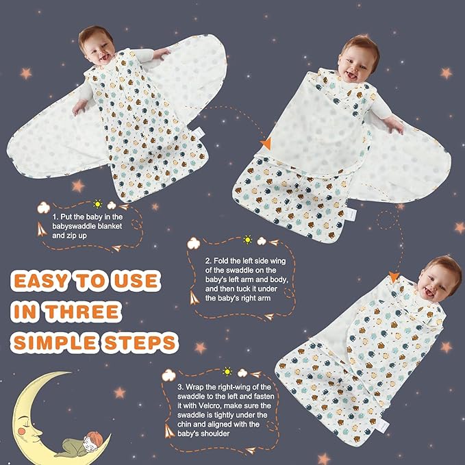 Swaddle-Blanket Baby Girl & Boy Swaddles Newborn Infant Transition 100% Cotton Wrap Blankets, 3-Way Adjustable Wearable Blanket, TOG 1.0 (Owl 0-3 Month)