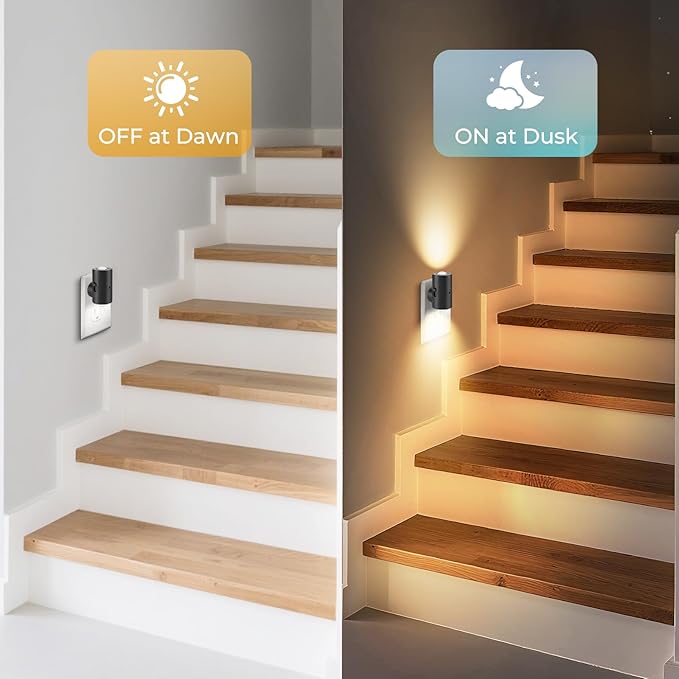 LED Night Lights Plug into Wall,Dimmable Plug in Night Light, Dusk to Dawn, 0-200LM Bright Nightlight Auto-On/Off, 2700K Night Lights for Bedroom Hallway Stairway, 4 Pack