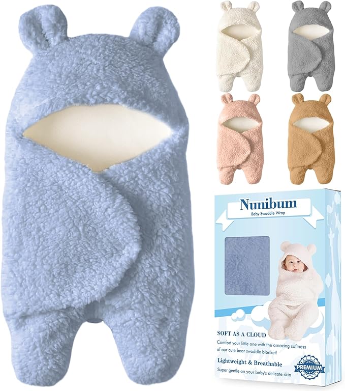 Baby Swaddle Blanket Boys Girls Cute Bear Plush Essential Receiving Blanket Ultra-Soft Newborn Registry Sleeping Wraps for Infant 0-6 Months - Blue