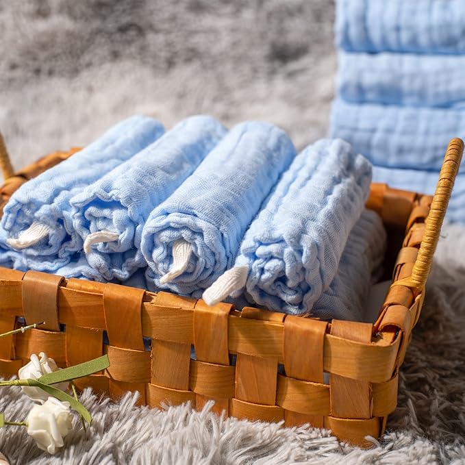 MUKIN Baby Washcloths - Natural Cotton Baby Wipes - Soft Newborn Face Towel for Sensitive Skin - 10 Pack, 12x12 inches