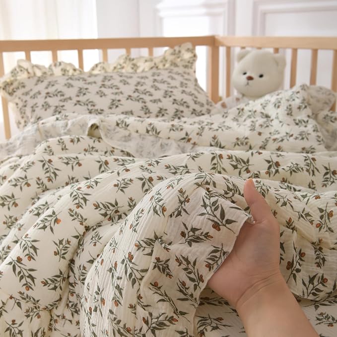 100% Cotton Muslin Crib Comforter/Quilt,Ultra Soft Cozy Reversible Baby Blanket,All Season Toddler Blankets for Boys and Girls, Machine Washable,41"x48"