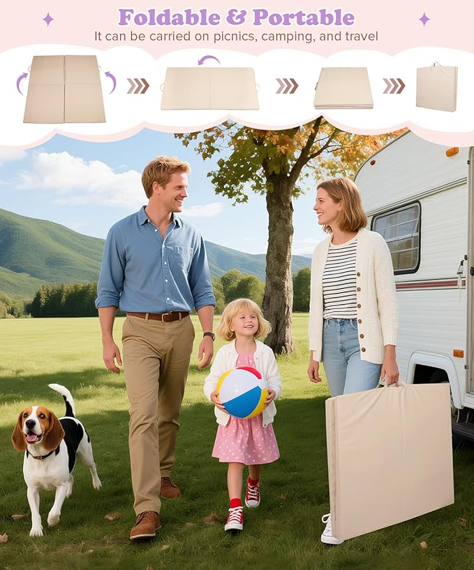 59x59Inch Baby Play Mat Foldable | Waterproof Playmat Infant | Soft Padded Foam Floor Mat for Kids Playroom | Non-Slip Crawling Removable Cover Washable Crawling Playmat Child