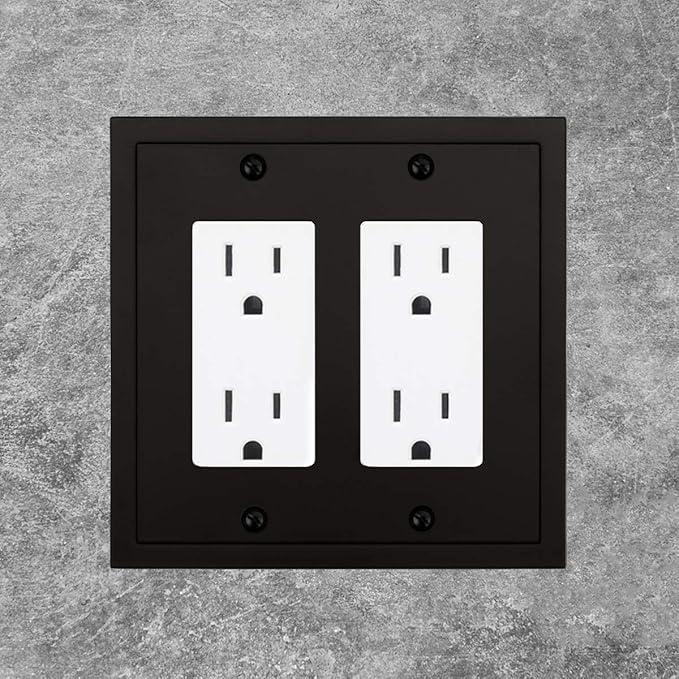 Modern Edge Decorative Wall Plate Switch Plate Outlet Cover, Durable Solid Zinc Alloy (Double Decorator, Matte Black)