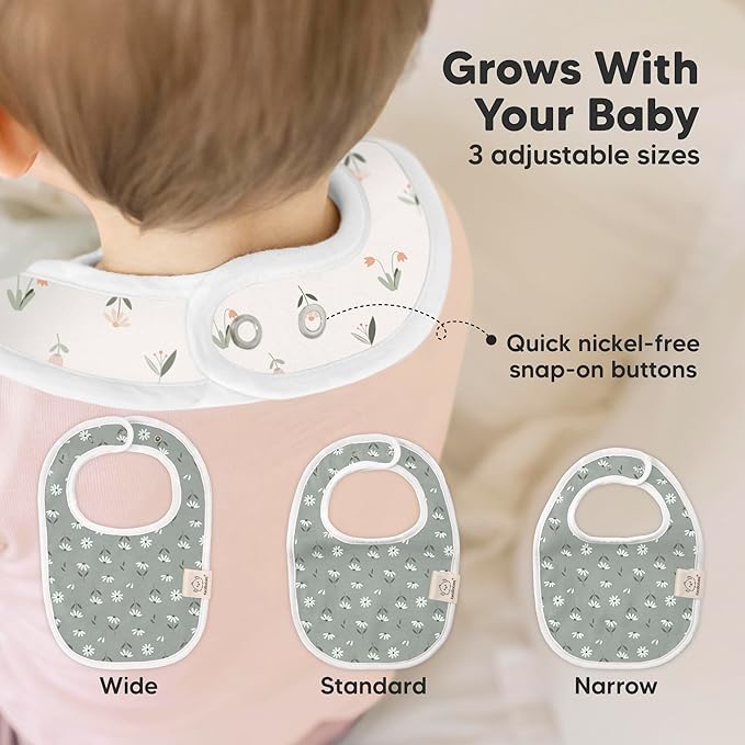 8-Pack Organic Baby Bibs for Boys, Girls - Soft Cotton Drooling and Teething Bibs for Baby Girl & Boy, Extra Absorbent, Easy To Clean & Put On for Toddler, Newborn, Infant 0-24 Months (Fleur)