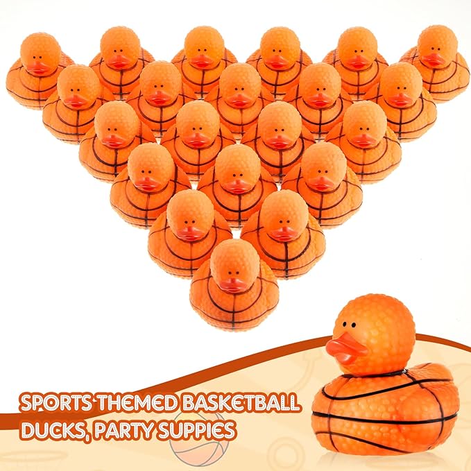 Deekin 24 Pcs Rubber Duck 2 Inch Bulk Sport Party Favors for Birthday Party Decorations Club Player Gift (Basketball)
