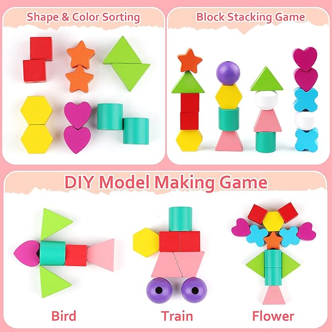 Montessori Toys for Boys Girls 2 3 4 Years Old -Princess Unicorn Fairy Mermaid Shapes Sorting & Stacking Vivid Colors, Early Learning Educational Toys for Halloween Thanks Giving
