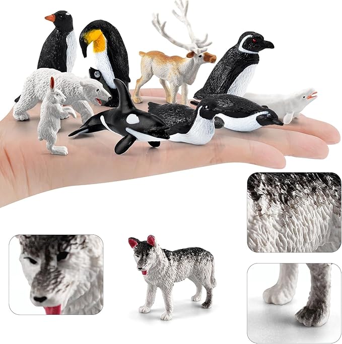 20PCS Arctic Animals Figurine Penguins and Polar Animals Figurine playset Christmas Birthday Party Supplies Decor for Cake