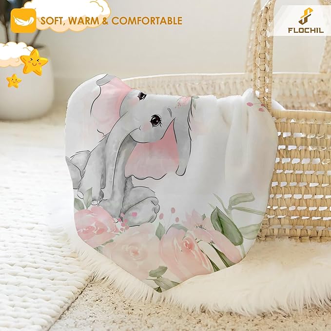 FLOCHIL Personalized Baby Blanket for Girls, Custom Baby Blanket with Name, Customized Baby Products, Gift for Baby, Newborn, Baby Shower (Elephants 3)