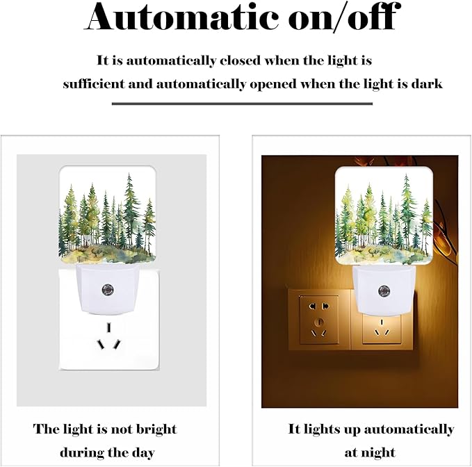 Watercolor Forest Night Light,Plug Into Wall Decor for Stairway,Hallway,Kitchen,Dusk to Dawn Sensor Nightlights for Boys/Girls/Women/Men Room Gifts