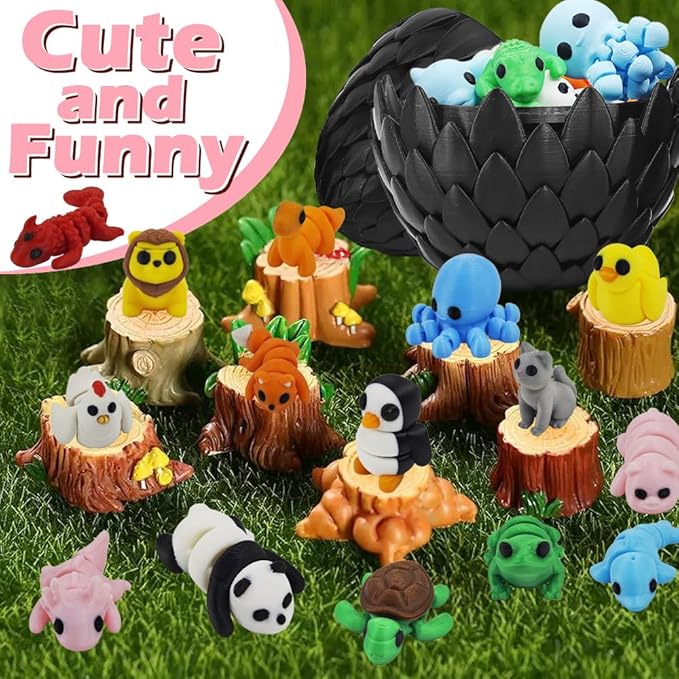 Mini 3D Printed Animal Figurines Set,Articulated, Flexible, and Exquisitely Cute (Animal C)