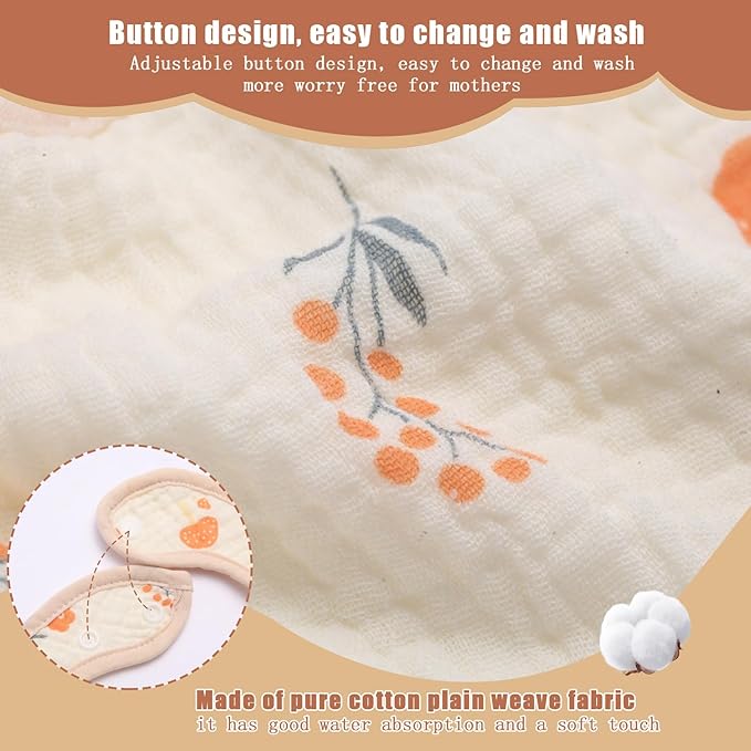 Muslin Baby Bibs,Pure cotton absorbent and breathable, suitable for boys and girls aged 0 to 36 months, 6-piece set