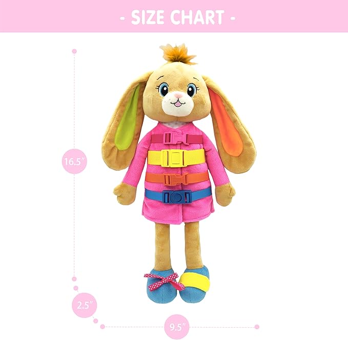 June Garden 16" Dressy Friends Bunnie - Educational Stuffed Plush Doll for Kids and Toddlers 2 Years and Up - Montessori Soft Toy Doll