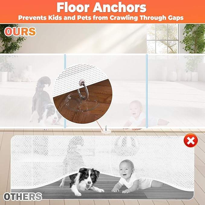 120" Extra Wide Retractable Baby Gates Dog Gate, Long Mesh Gate Pet Gate for Large Opening, 34" Extra Tall Child Safety Gate with Reinforced Strips for Stairs Hallways Doorways Deck Indoor Outdoor