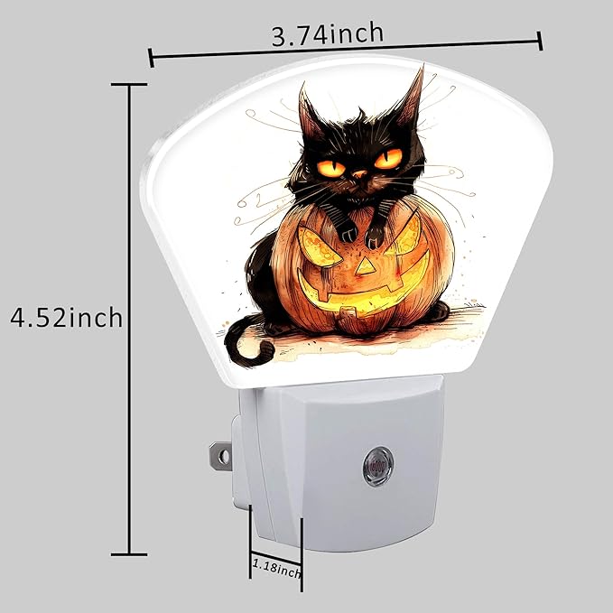 Halloween Black Cat Night Light for Kids, Halloween Pumpkin LED Night Light Plug into Wall with Dusk to Dawn Sensor for Girls Boys Women Men Bedroom, Hallway, Kitchen, Bathroom, Stairs Decor