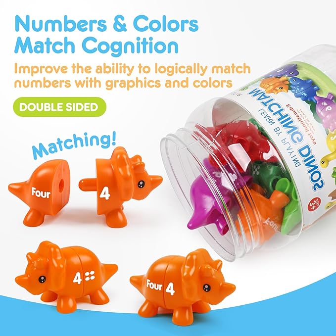 USATDD Numbers Matching Dinosaur Toy 1-10 Counting Sorting Game Double-Sided Dino Fine Motor Toys Number Recognition Learning Toy, Christmas Stocking Stuffers for for Kids Boys Girls